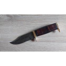 DM1222 Couteau de Chasse Damas 256 Couches Manche Cuir Etui Cuir