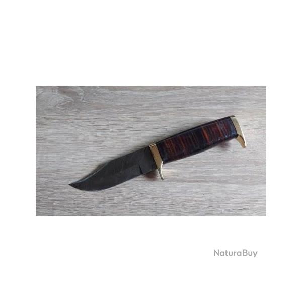 DM1222 Couteau de Chasse Damas 256 Couches Manche Cuir Etui Cuir