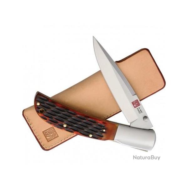 Couteau Al Mar Eagle Manche Os lame Acier AUS-8 Lockback Etui Cuir AMK7006