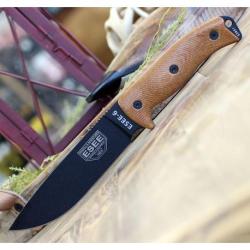 Couteau ESEE Esee-6 OD Black Manche Natural Micarta Acier Carbone 1095 Etui USA ES6PB011
