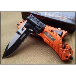 TF835EM Couteau de Secours EMT A/O Lame Acier Inox Manche Alu Lampe Coupe Ceintures
