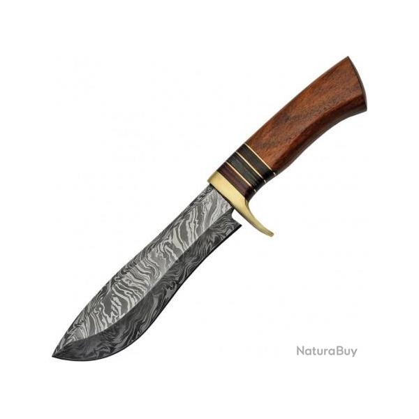 Couteau de Chasse Damas 256 Couches Manche Bois Etui Cuir DM1217