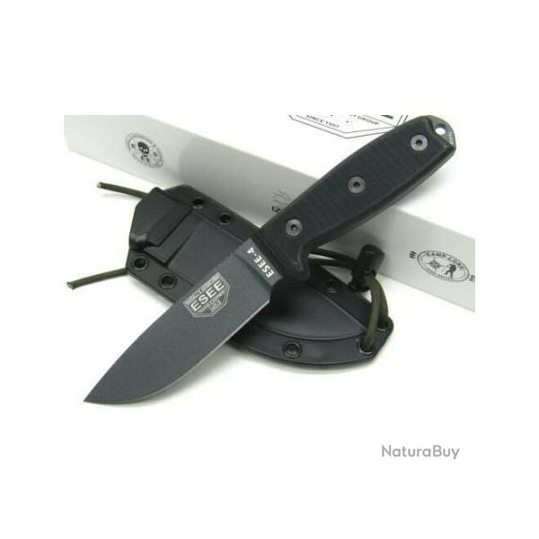 ES4PTGB Couteau ESEE Model 4 Black Acier 1095 Etui Nylon Rigide USA