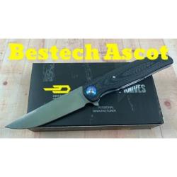 Couteau Bestech Ascot Carbon Fiber/G-10 Lame Acier D2 Linerlock Clip BTKG19A