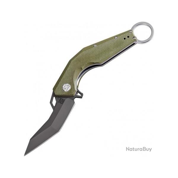 ATZ1811PBGNF Couteau Artisan Cobra Green G-10 Handle D2 Black Blade Linerlock