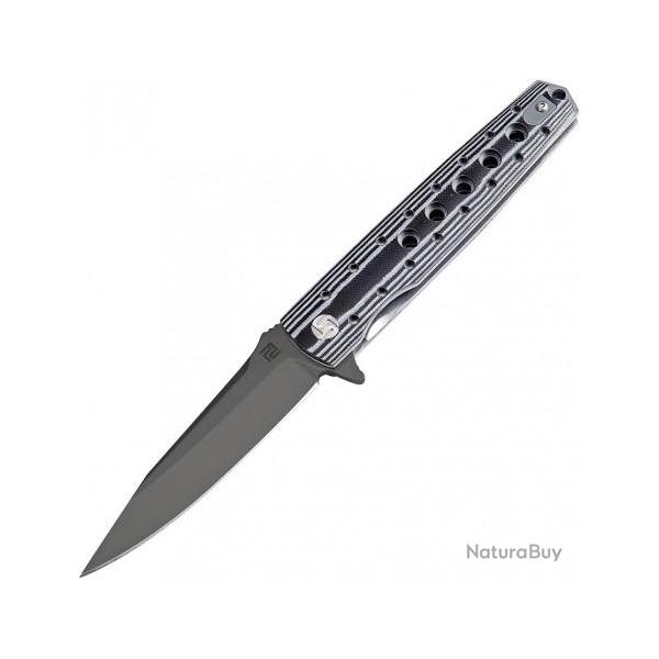 ATZ1807PBBW Couteau Artisan Virginia G-10 Black/White Handle D2 Black Blade Linerlock