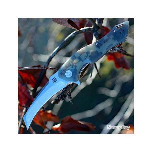 Couteau Artisan Eagle Camo Lame Acier D2 Manche G-10 Linerlock Clip ATZ1816PCGF