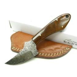 Skinner Couteau Damas Lame 256 Couches Manche Bois Etui Cuir DM1131WN
