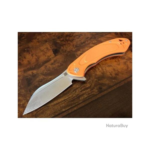 Couteau Artisan Immortal Orange Lame Acier D2 Manche G-10 Linerlock Clip ATZ1818POEF