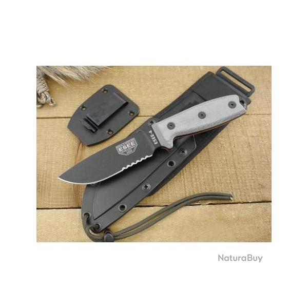 Couteau ESEE Model 4 Acier Carbone 1095 Etui Kydex + Molle Back USA ES4SMBB