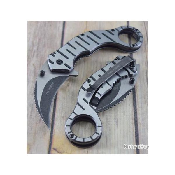 Couteau Karambit Tac Force A/O Lame Acier Inox Manche Acier Linerlock Clip TF952SW