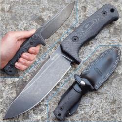 Couteau LionSteel T5B MI Black Lame Acier Niolox Manche Micarta Etui Cuir Made Italy LSTT5BMI