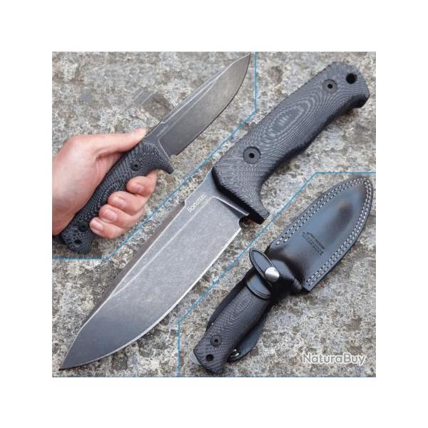Couteau LionSteel T5B MI Black Lame Acier Niolox Manche Micarta Etui Cuir Made Italy LSTT5BMI