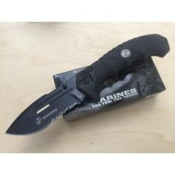 Couteau Tactical USMC Marines A/O Black Lame Acier Carbone Serr Manche Abs USMA1053BK