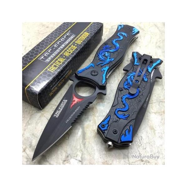 Lot de 3 Couteau Tac Force Dragon A/O Lame Acier Inox Manche Alum D�cor Dragon TF707BL