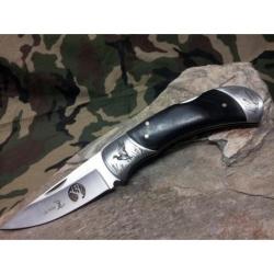 Couteau Elk Ridge Lockback Duck Acier Inox Manche Bois D&eacute;cor Canard & Roseaux ER539D