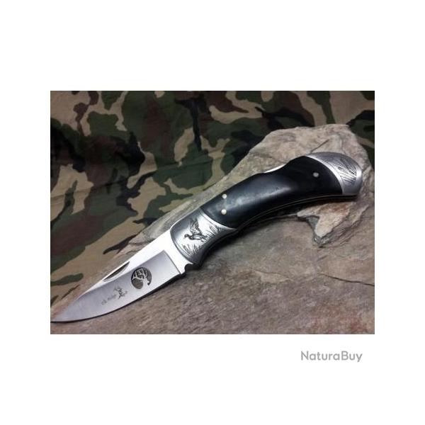 Couteau Elk Ridge Lockback Duck Acier Inox Manche Bois D�cor Canard & Roseaux ER539D