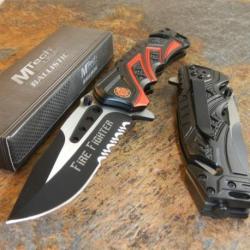 Couteau de Pompier Fire Fighter Acier 440 Serrated Manche Alu Cutter Brise Vitres MTA865FD