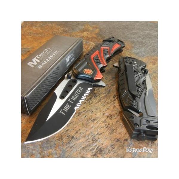 Couteau de Pompier Fire Fighter Acier 440 Serrated Manche Alu Cutter Brise Vitres MTA865FD