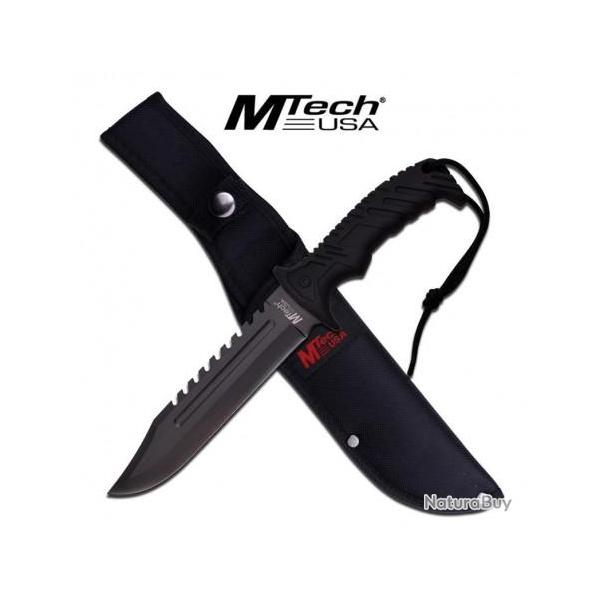 Couteau de Survie Poignard de Chasse Mtech Acier 440 Manche FRN Etui Nylon MT2057BK