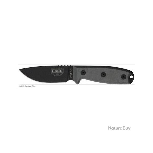 Couteau de Survie Esee Model 3 Standard Edge Carbone 1095 Manche Micarta Etui Zytel Coyote ES3PMMB