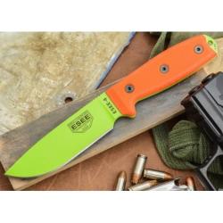 Couteau de Survie Esee Model 4 Plain Lame carbone 1095 Venom Green Orange G-10 Made In USA ES4PVG