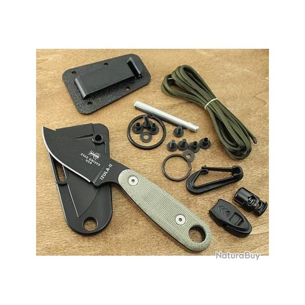 Couteau de Survie ESEE Izula II Black with Kit Lame Carbone 1095 + Etui Made In USA ESIZ2BKIT