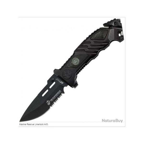 Couteau Tactical Marine Rescue A/O Extraction Evasion Lame Acier 440 Cutter Brise Vitres USMA1023BK