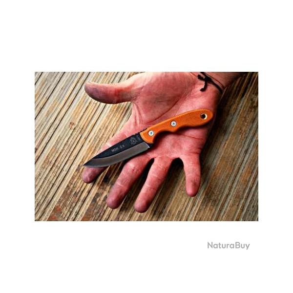 Couteau Tops Mini Scandi Knife Acier Carbon 1095 Manche Micarta Tan Canvas Tops Knives Made TPMSK25