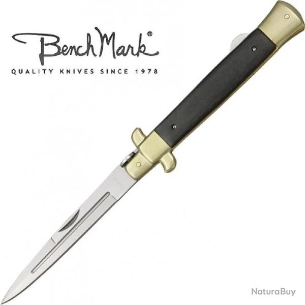 Grand Couteau Stiletto Italian Style Benchmark Lame Acier Carbone Manche Bois BMK035