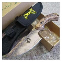Couteau de Chasse Skinner Camo For&ecirc;t Acier 440 Manche Abs Etui Nylon M4170