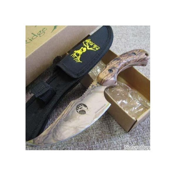 Couteau de Chasse Skinner Camo For�t Acier 440 Manche Abs Etui Nylon M4170