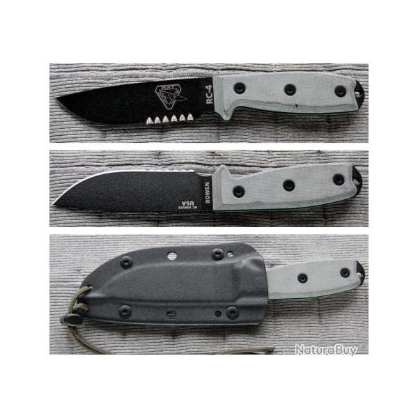RC4S Couteau de Survie Esee Model 4 Part Carbone 1095 Serrated Manche Micarta Etui Kydex Made In USA