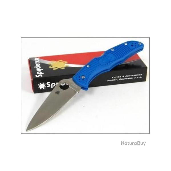 Couteau SPYDERCO Blue ENDURA 4 Flat Ground Plain Edge Acier VG-10 Manche FRN Made In Japan SC10FPBL