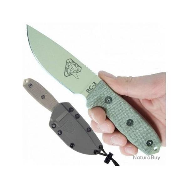RC3PDT Couteau de Survie Esee Model 3 Standard Edge Desert Tan Acier 1095 Etui kydex Made In USA