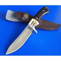ER087 Couteau Elk Ridge Hunter Lame Acier 440 Manche Bois & Imitation Bois de Cerf Abs Etui Cuir