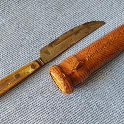 Ancien couteau droit artisanal Afrique du Nord avec &eacute;tui cuir