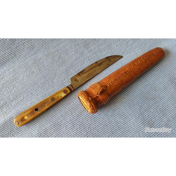 Ancien couteau droit artisanal Afrique du Nord avec �tui cuir