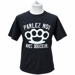 Un peu d'Humour Tee-shirt noir  Parlez-moi avec douceur-Taille L uniquement fin de stock 100% coton