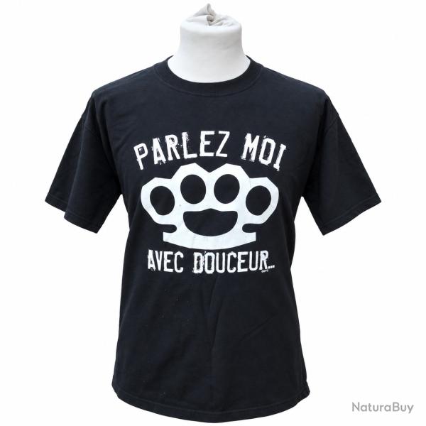 Un peu d'Humour Tee-shirt noir  Parlez-moi avec douceur-Taille L uniquement fin de stock 100% coton
