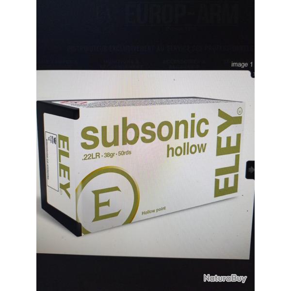 50 Cartouches ELEY subsonic hollow point cal 22lr