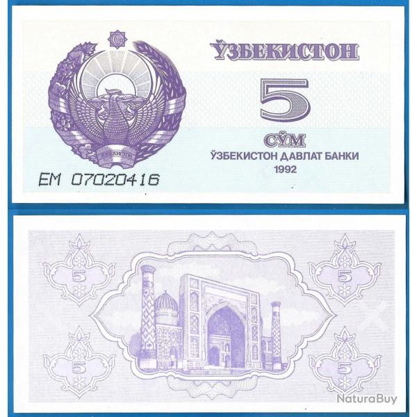 Ouzbekistan 5 Sum 1992 Billet Neuf