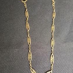 Cha&icirc;ne de montre gousset ajour&eacute;e de style maille olive filigran&eacute;e en plaqu&eacute; or