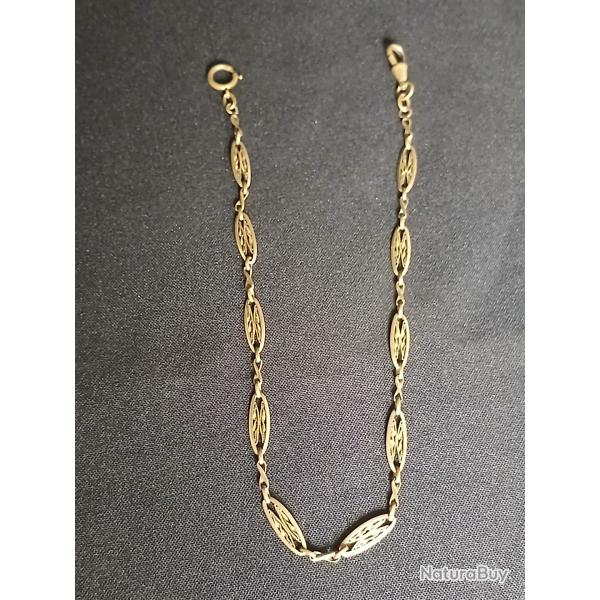 Cha�ne de montre gousset ajour�e de style maille olive filigran�e en plaqu� or