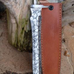 Lame Dague Skull T&ecirc;tes de Mort Acier Carbone 1055 Lame A Customiser Le Manche Garde Nickel