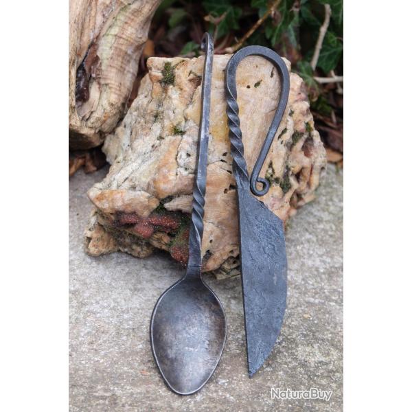 Set de Couverts Vikings M�di�vaux Cuill�re + Couteau Manches Acier Forg�s