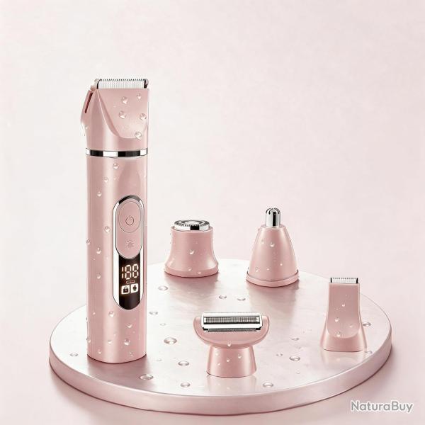Tondeuse de bikini �lectrique 5 en 1, �tanche IPX7 epilateur electrique femme les aisselles, les jam