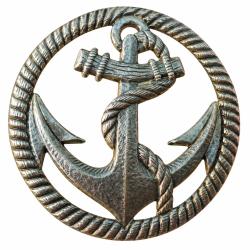 Insigne de coiffe marine - argent&eacute; - Diam&egrave;tre 45 mm-Fixation par lamelle