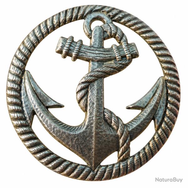 Insigne de coiffe marine - argent� - Diam�tre 45 mm-Fixation par lamelle