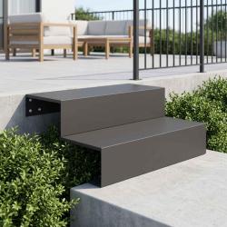 Escalier &agrave; 2 marches en acier noir pour le jardin, 80,5 &times; 56,5 &times; 34 cm